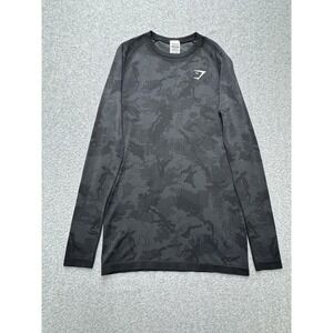 Gymshark Long Sleeve Shirt Mens XS Black Camo Seamless Compression Athletic Top